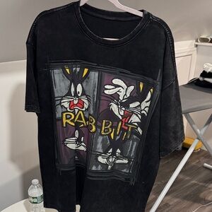 Black Graphic T-Shirt with Cartoon Print